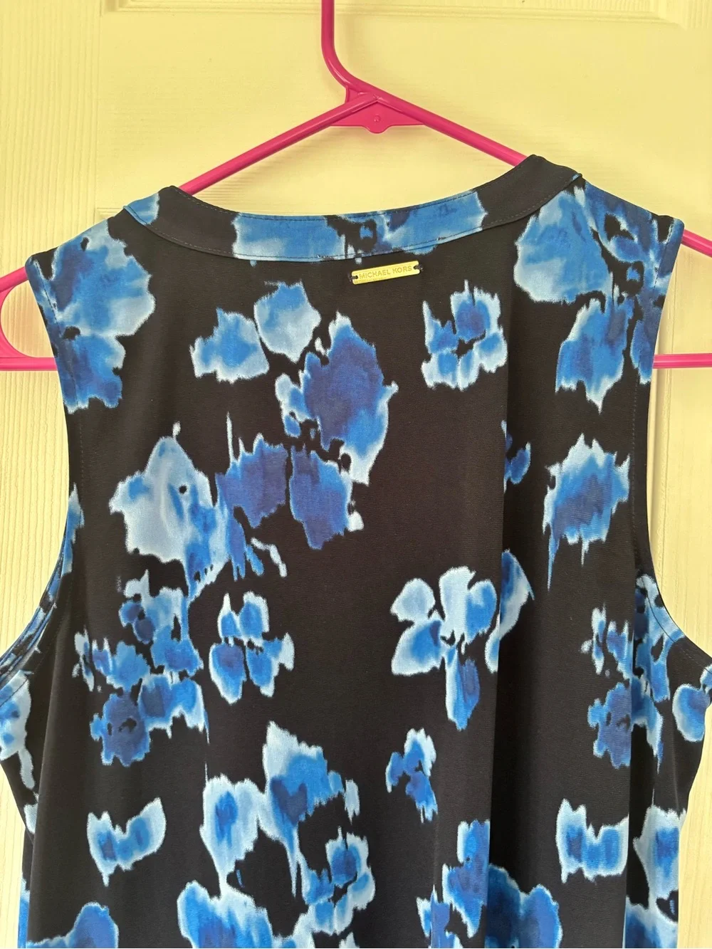 Michael Kors Blue Floral Sleeveless Shift Dress Ruffle Hem Tie Neck Size M - Picture 2 of 9